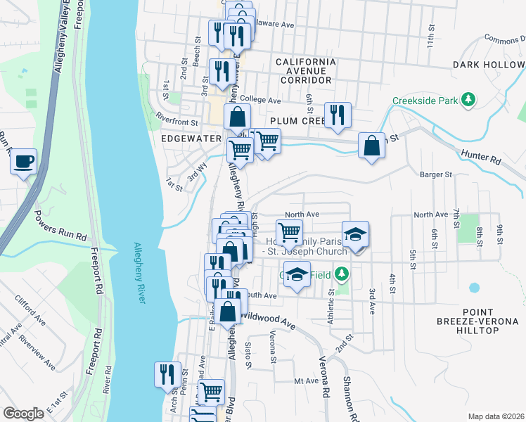 map of restaurants, bars, coffee shops, grocery stores, and more near 405 North Avenue in Verona