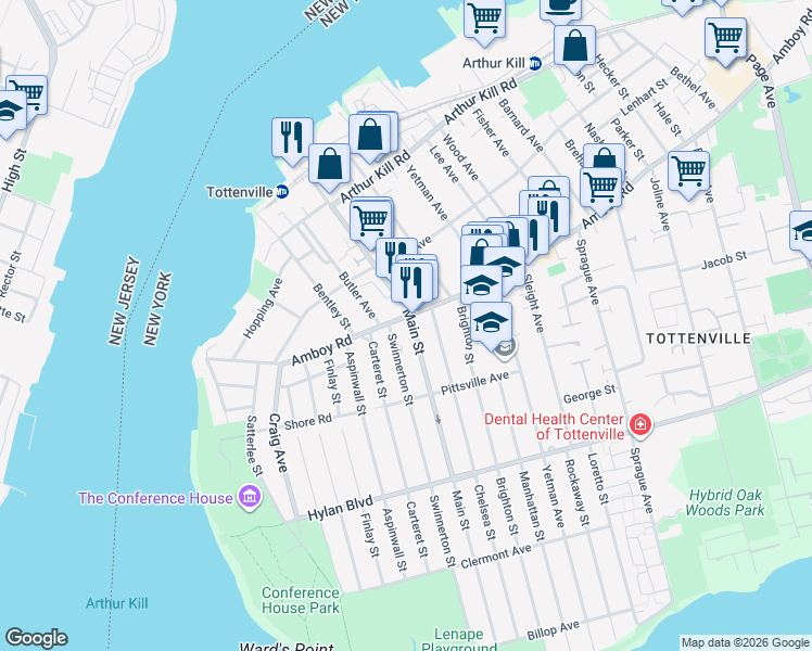 map of restaurants, bars, coffee shops, grocery stores, and more near in Staten Island