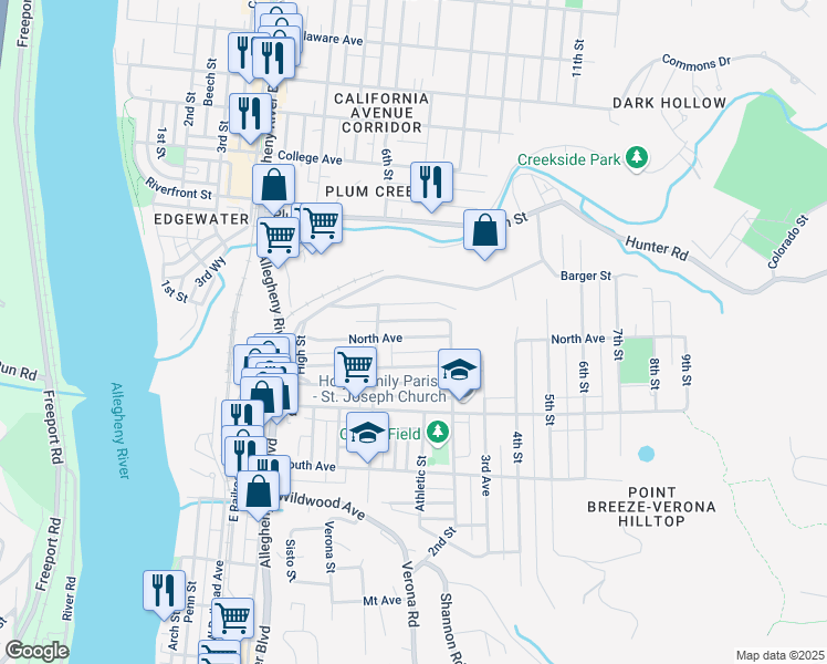 map of restaurants, bars, coffee shops, grocery stores, and more near 535 North Avenue in Verona