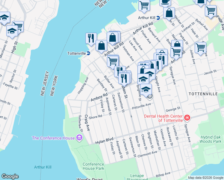 map of restaurants, bars, coffee shops, grocery stores, and more near 228 Butler Avenue in Staten Island