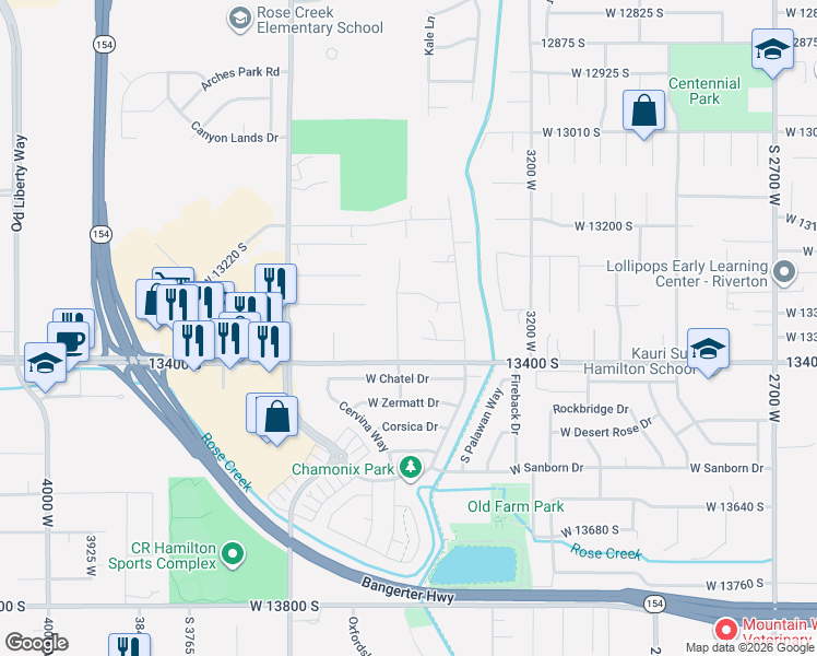 map of restaurants, bars, coffee shops, grocery stores, and more near 13341 South 3400 West in Riverton