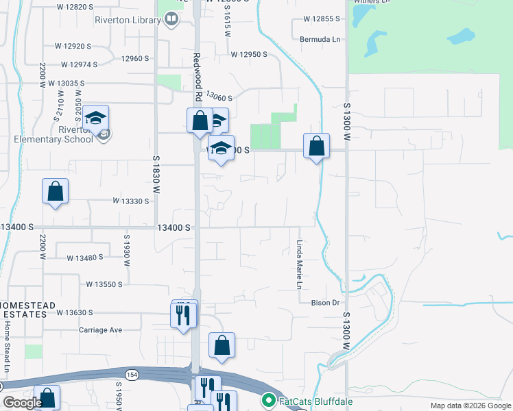 map of restaurants, bars, coffee shops, grocery stores, and more near 1556 West 13400 South in Riverton