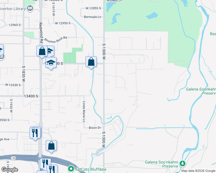 map of restaurants, bars, coffee shops, grocery stores, and more near 13341 S 1300 W in Riverton