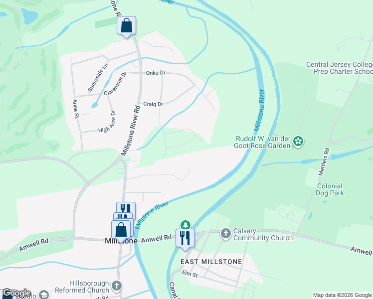 map of restaurants, bars, coffee shops, grocery stores, and more near 6 Cedar Hill Terrace in Millstone