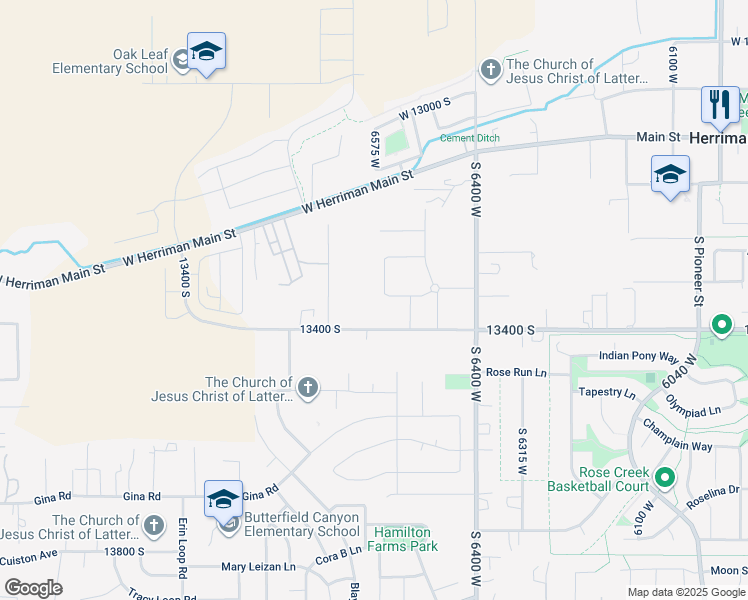 map of restaurants, bars, coffee shops, grocery stores, and more near 13374 Hawks Crest Road in Herriman