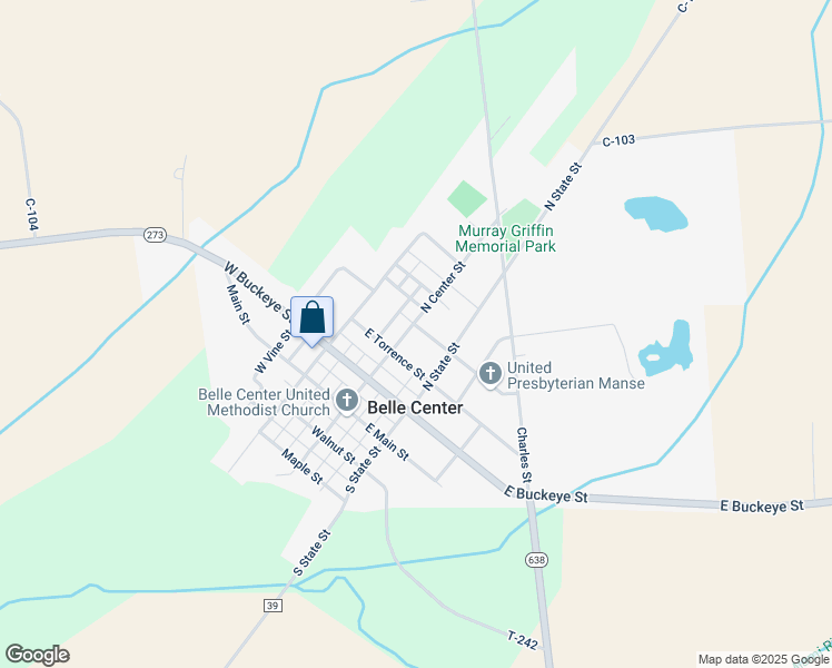 map of restaurants, bars, coffee shops, grocery stores, and more near 200-298 Vine Street in Belle Center