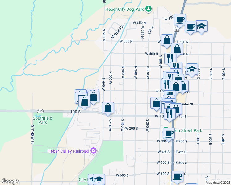 map of restaurants, bars, coffee shops, grocery stores, and more near 467 West 100 North in Heber City