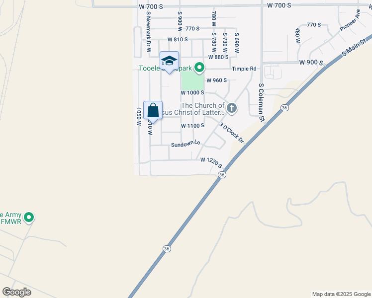 map of restaurants, bars, coffee shops, grocery stores, and more near 879 Sundown Lane in Tooele