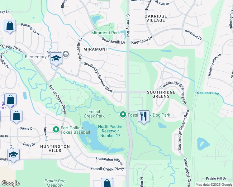 map of restaurants, bars, coffee shops, grocery stores, and more near 5602 Scarlet Ibis Lane in Fort Collins