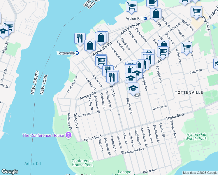 map of restaurants, bars, coffee shops, grocery stores, and more near in Staten Island