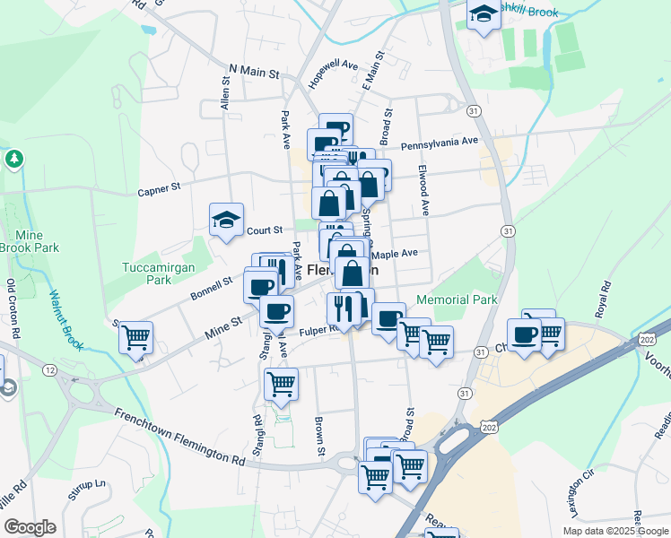 map of restaurants, bars, coffee shops, grocery stores, and more near in Flemington