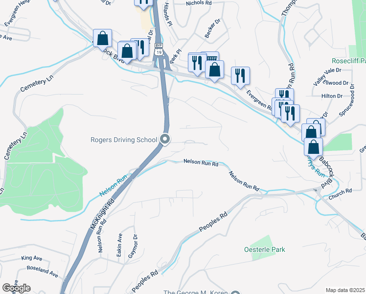 map of restaurants, bars, coffee shops, grocery stores, and more near 108 Stevens Drive in Pittsburgh