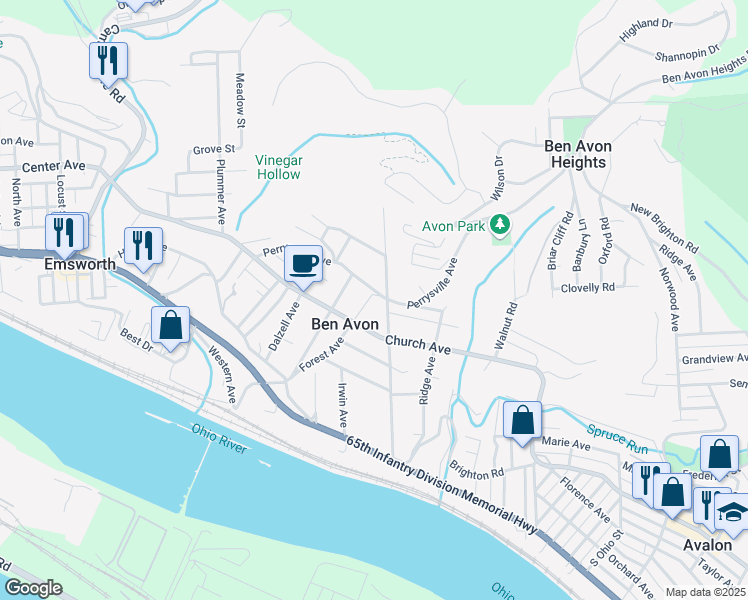 map of restaurants, bars, coffee shops, grocery stores, and more near 336 Forest Avenue in Pittsburgh