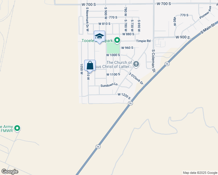 map of restaurants, bars, coffee shops, grocery stores, and more near 879 Sundown Lane in Tooele