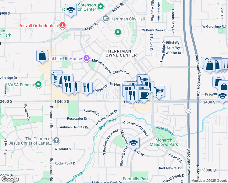 map of restaurants, bars, coffee shops, grocery stores, and more near 13359 Terra Brook Lane in Herriman