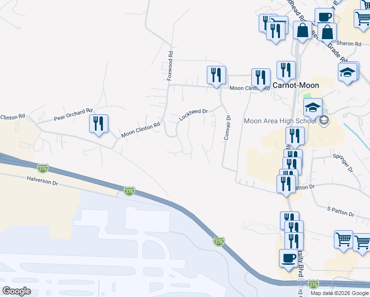 map of restaurants, bars, coffee shops, grocery stores, and more near 186 Lockheed Drive in Carnot-Moon