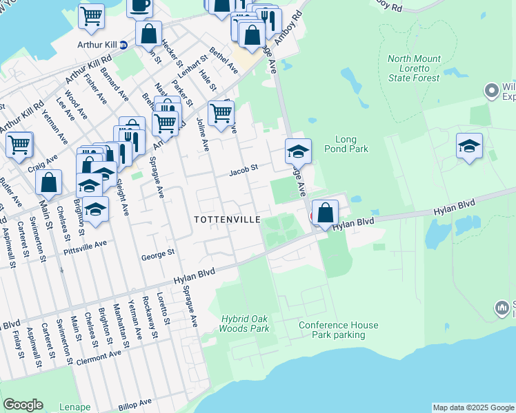 map of restaurants, bars, coffee shops, grocery stores, and more near 207 Bedell Avenue in Staten Island