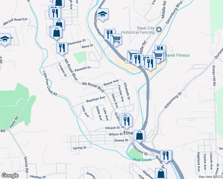 map of restaurants, bars, coffee shops, grocery stores, and more near 1 Morgan Avenue in Pittsburgh