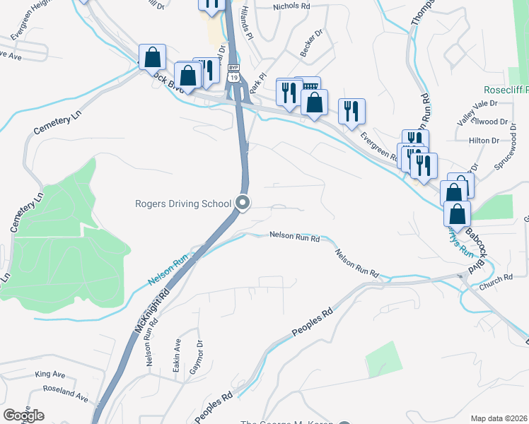 map of restaurants, bars, coffee shops, grocery stores, and more near 108 Stevens Drive in Pittsburgh