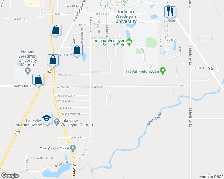map of restaurants, bars, coffee shops, grocery stores, and more near 5047 Prestwick Square in Marion