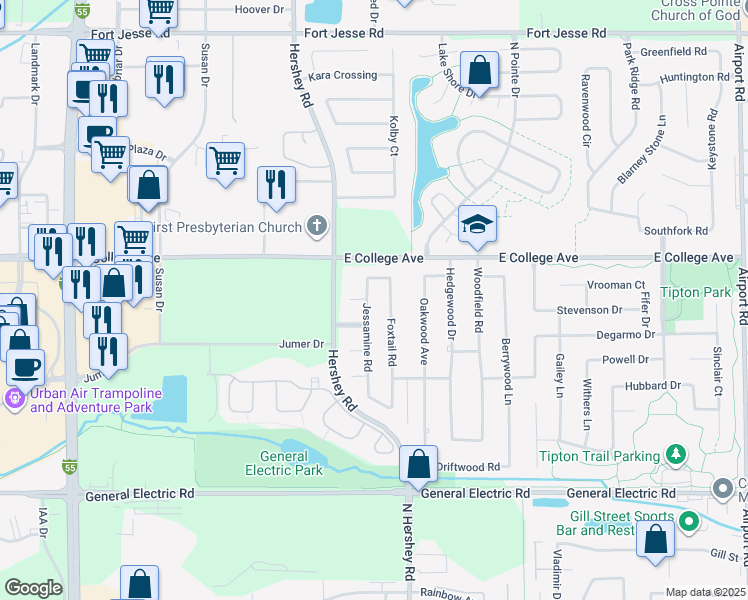 map of restaurants, bars, coffee shops, grocery stores, and more near 2208 Foxtail Road in Bloomington