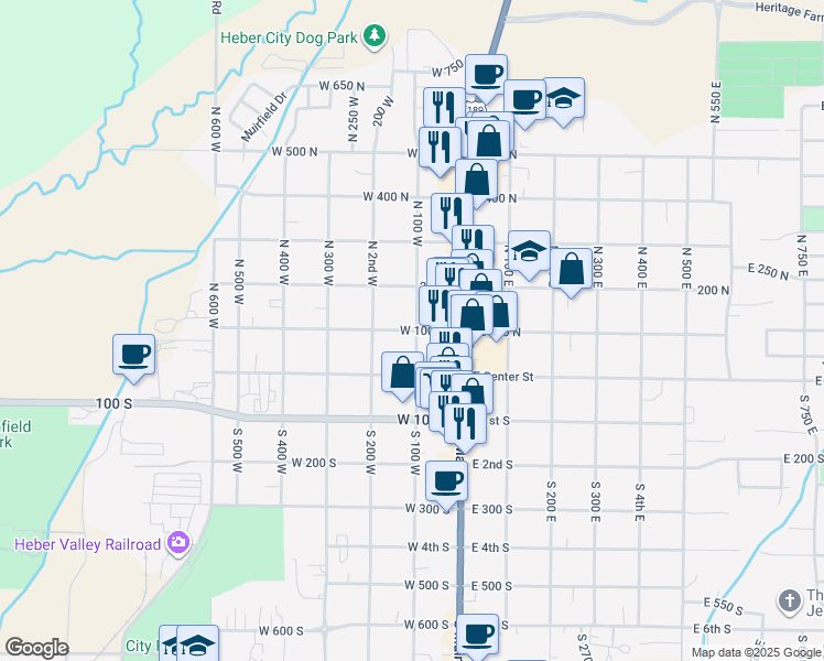 map of restaurants, bars, coffee shops, grocery stores, and more near 111 North 1st West in Heber City