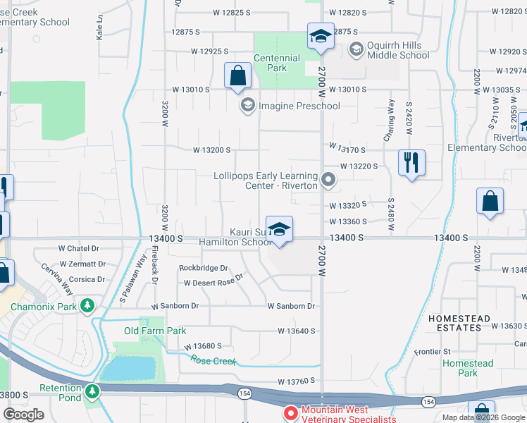 map of restaurants, bars, coffee shops, grocery stores, and more near 13333 South 2900 West in Riverton