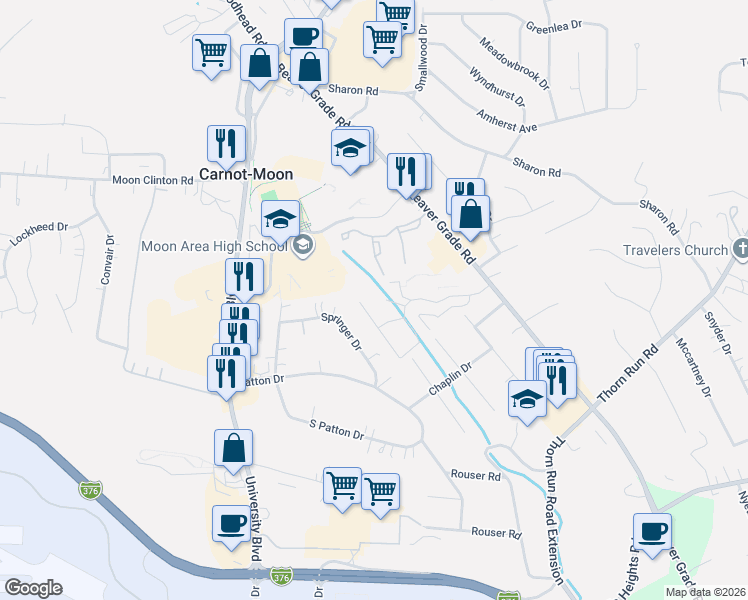 map of restaurants, bars, coffee shops, grocery stores, and more near 834 Forest Green Drive in Coraopolis