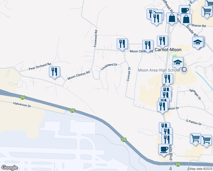 map of restaurants, bars, coffee shops, grocery stores, and more near 186 Lockheed Drive in Carnot-Moon