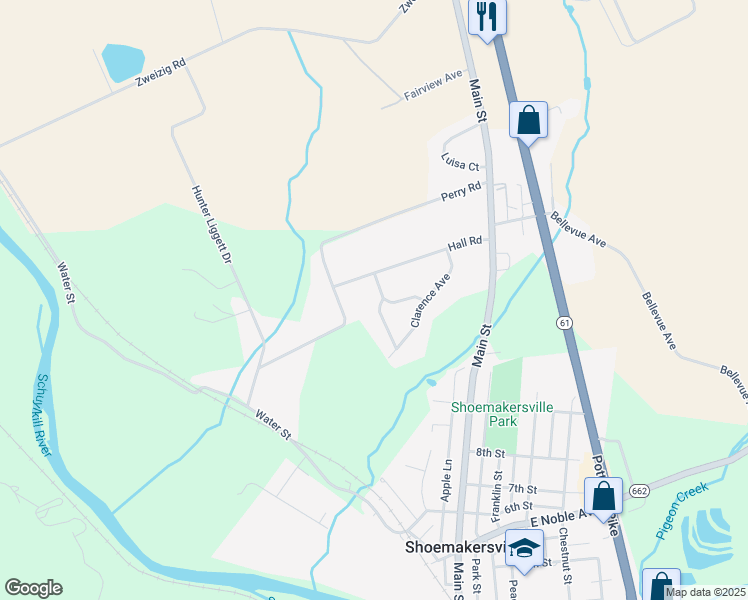 map of restaurants, bars, coffee shops, grocery stores, and more near 20 Waxwood Road in Shoemakersville