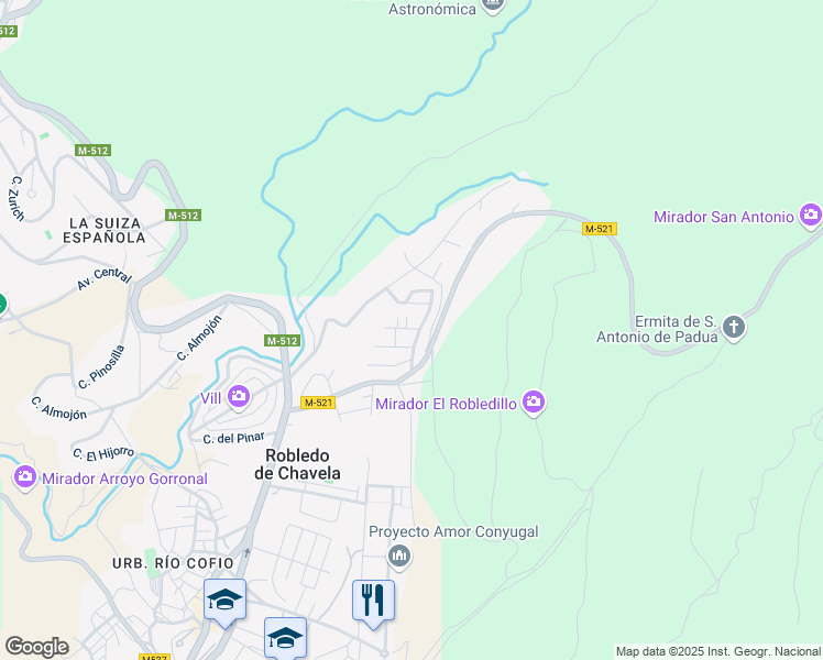 map of restaurants, bars, coffee shops, grocery stores, and more near 1 Calle Maestro Alonso in Robledo de Chavela