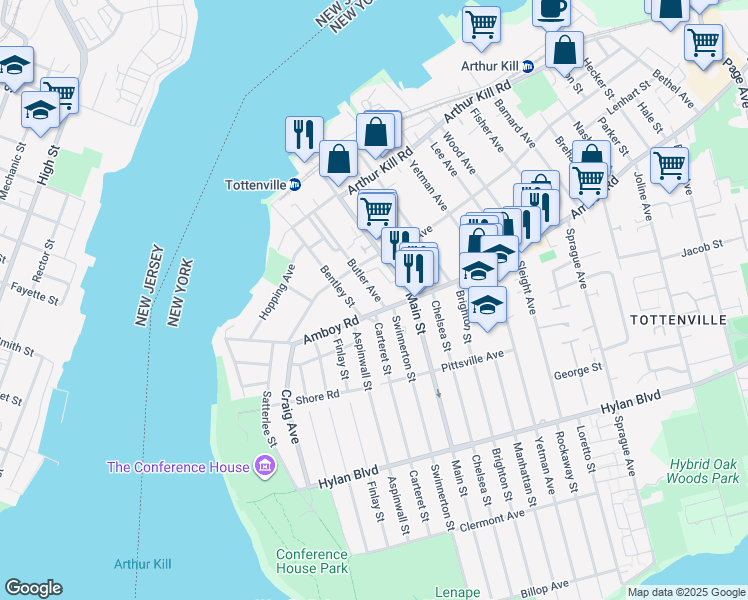 map of restaurants, bars, coffee shops, grocery stores, and more near 228 Butler Avenue in Staten Island