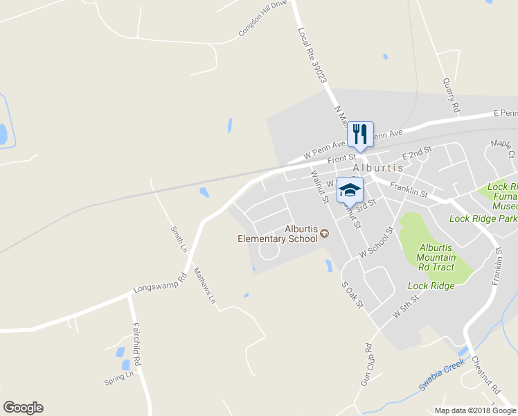 map of restaurants, bars, coffee shops, grocery stores, and more near 354 West 2nd Street in Alburtis