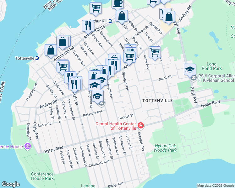 map of restaurants, bars, coffee shops, grocery stores, and more near 28 Keppel Avenue in Staten Island