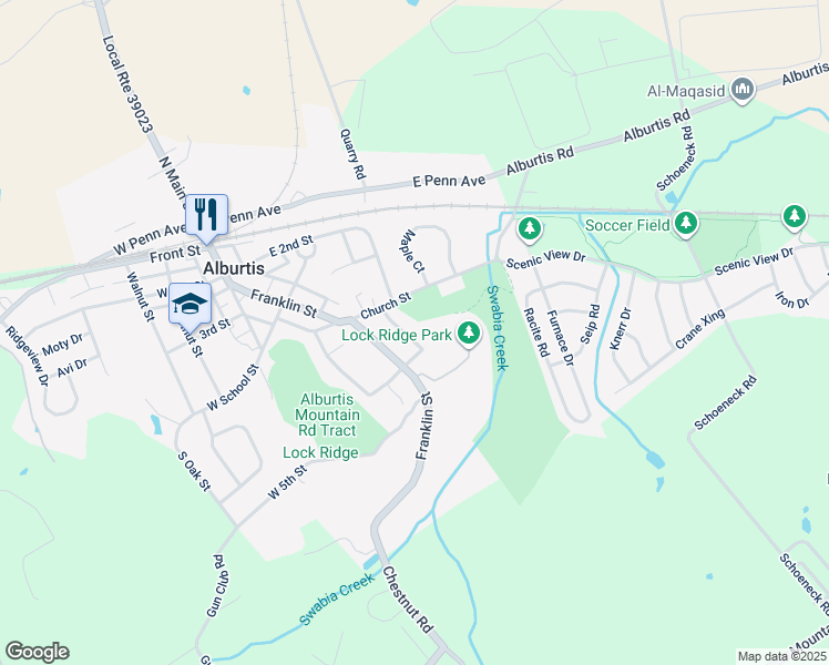 map of restaurants, bars, coffee shops, grocery stores, and more near 457 Lauren Drive in Alburtis