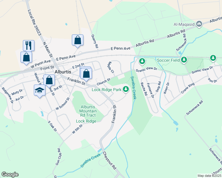map of restaurants, bars, coffee shops, grocery stores, and more near 457 Lauren Drive in Alburtis