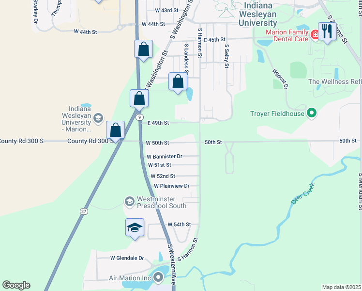 map of restaurants, bars, coffee shops, grocery stores, and more near 915 50th Street in Marion