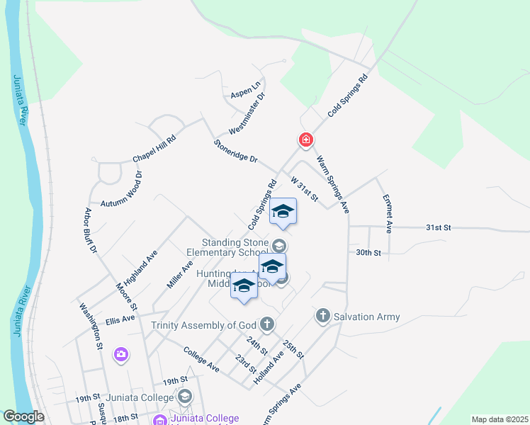 map of restaurants, bars, coffee shops, grocery stores, and more near 10 West 29th Street in Huntingdon