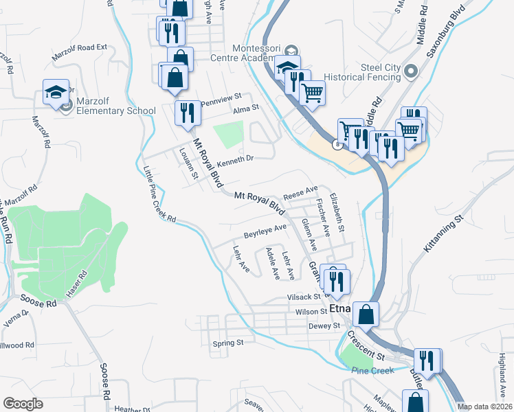 map of restaurants, bars, coffee shops, grocery stores, and more near 5 Ridge Avenue in Pittsburgh