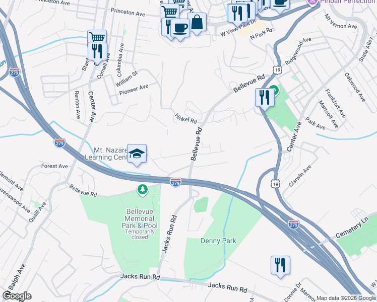 map of restaurants, bars, coffee shops, grocery stores, and more near 2 Pearl Avenue in Pittsburgh