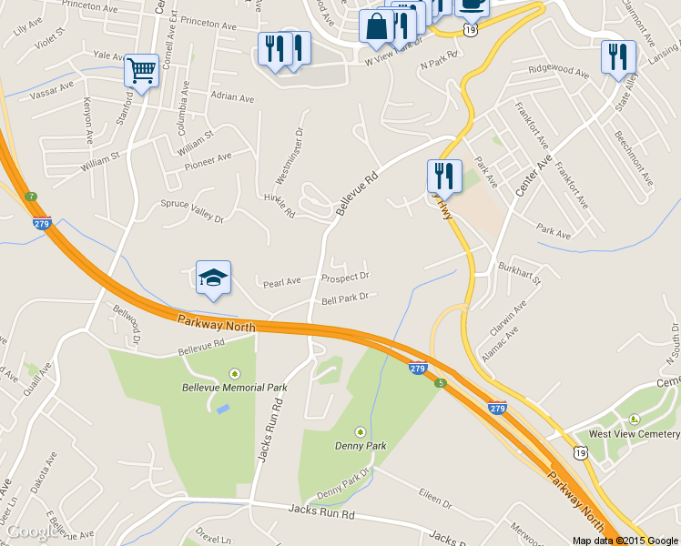 map of restaurants, bars, coffee shops, grocery stores, and more near 202 Prospect Ct in Pittsburgh