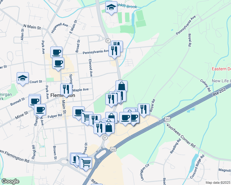 map of restaurants, bars, coffee shops, grocery stores, and more near in Hunterdon