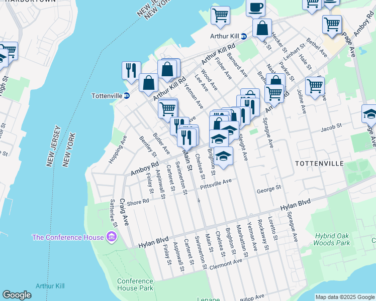 map of restaurants, bars, coffee shops, grocery stores, and more near in Staten Island