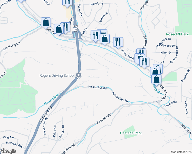 map of restaurants, bars, coffee shops, grocery stores, and more near 600 Stevens Drive in Pittsburgh