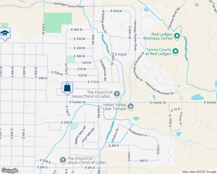 map of restaurants, bars, coffee shops, grocery stores, and more near 1277 East 110 North in Heber City