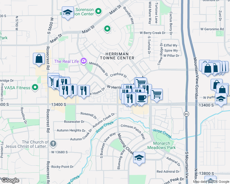 map of restaurants, bars, coffee shops, grocery stores, and more near 13359 Terra Brook Lane in Herriman