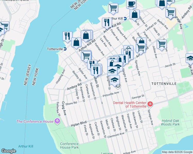 map of restaurants, bars, coffee shops, grocery stores, and more near in Staten Island