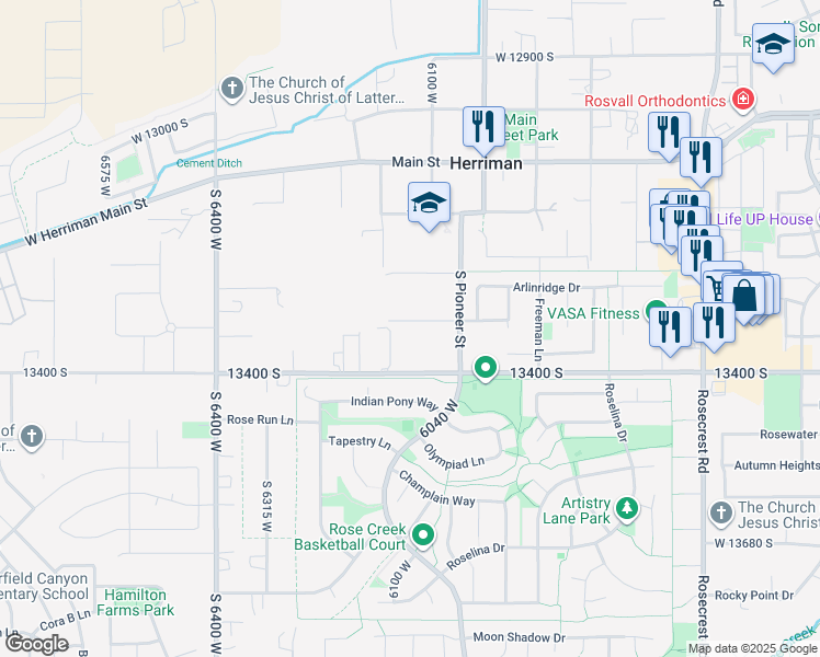 map of restaurants, bars, coffee shops, grocery stores, and more near 6119 West Muriel B Circle in Herriman