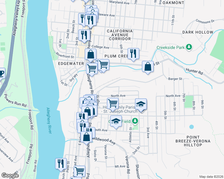 map of restaurants, bars, coffee shops, grocery stores, and more near 433 North Avenue in Verona
