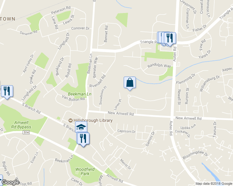 map of restaurants, bars, coffee shops, grocery stores, and more near 16 Lorien Place in Somerset County